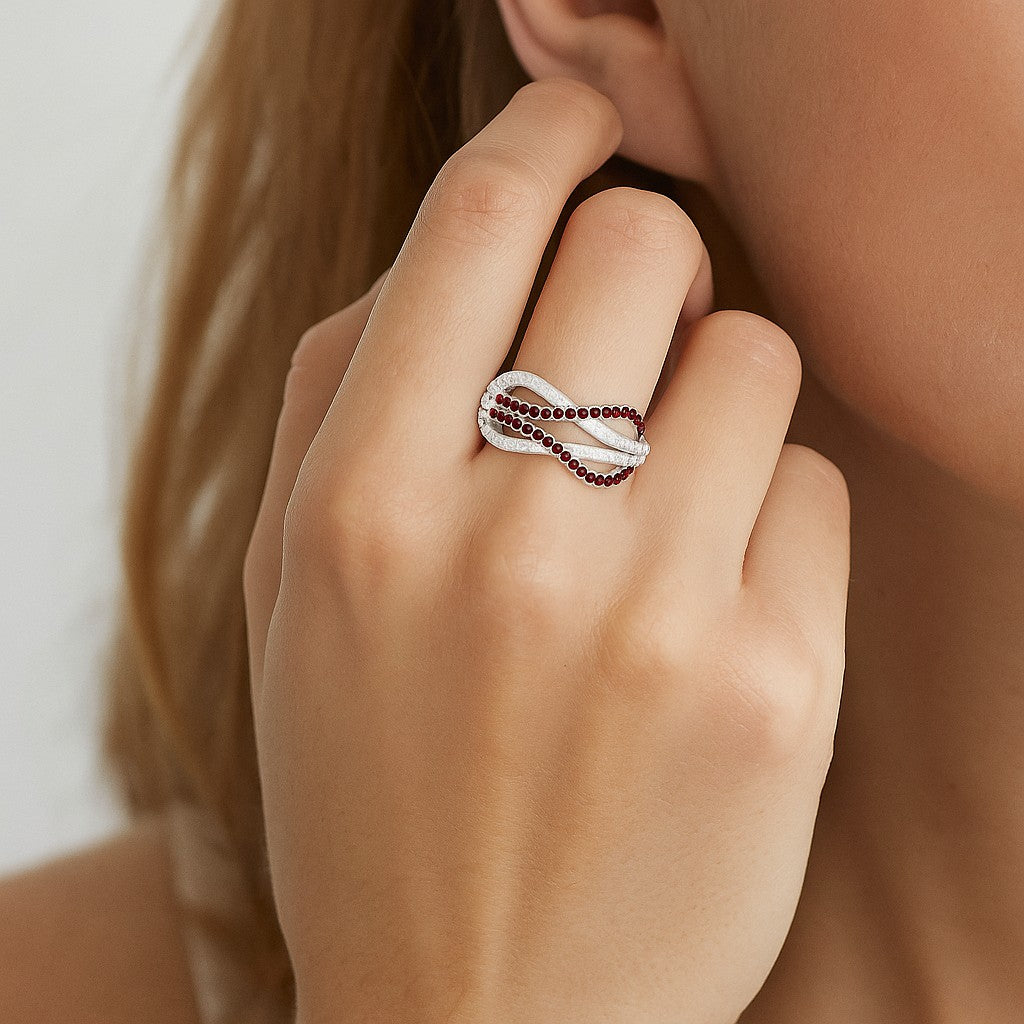 Infinity Crossover Band Ring| Sterling Silver Birthstone Ring | Genuine Gemstone & Diamond Studded Ring | Personalized Promise Ring | Gift for Her