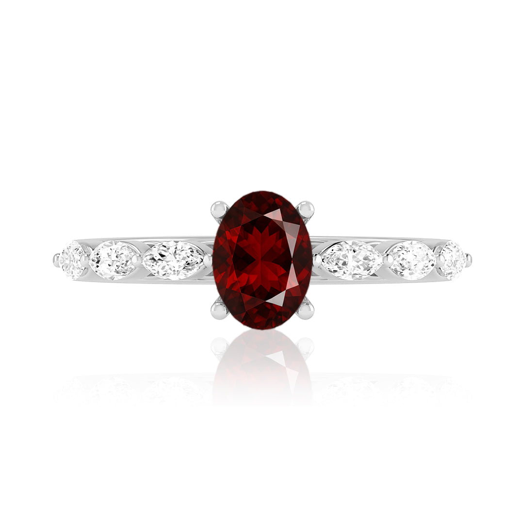 Oval Solitaire Ring with Marquise Diamond Accents | Sterling Silver Birthstone Ring | Genuine Gemstone & Diamond Studded Ring | Personalized Promise Ring | Gift for Her (Copy)