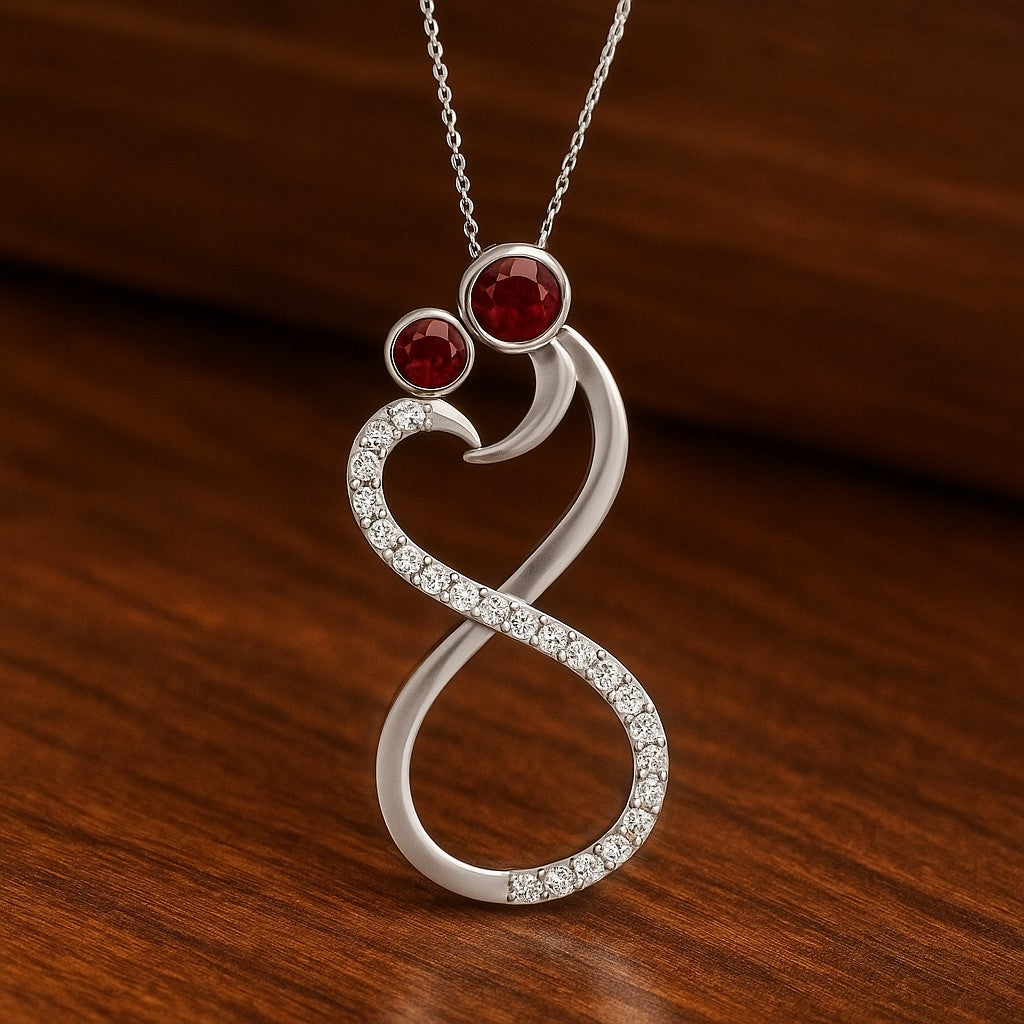 Couple Heart Infinity Pendant | Starburst Pendant | Heart Knot Teardrop Pendant | Sterling Silver Birthstone Necklace | Diamond Accent | Adjustable Chain | 15 Gemstone Choices