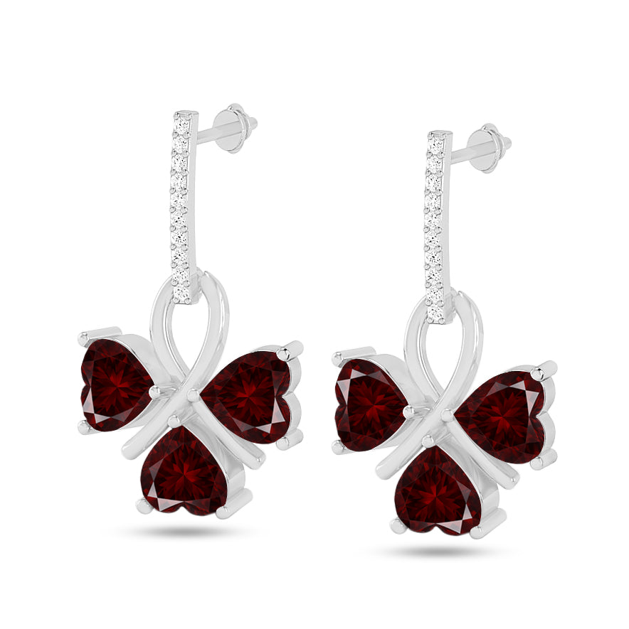 Butterfly Drop Earrings | 925 Sterling Silver Birthstone Stud Earrings | Diamond Accent Gemstone Earrings | 15 Birthstone Options | Gift for Women