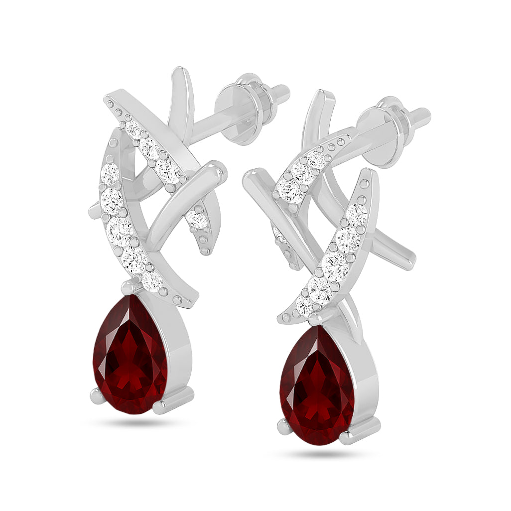 Criss-Cross Drop Earrings | 925 Sterling Silver Birthstone Stud Earrings | Diamond Accent Gemstone Earrings | 15 Birthstone Options | Gift for Women