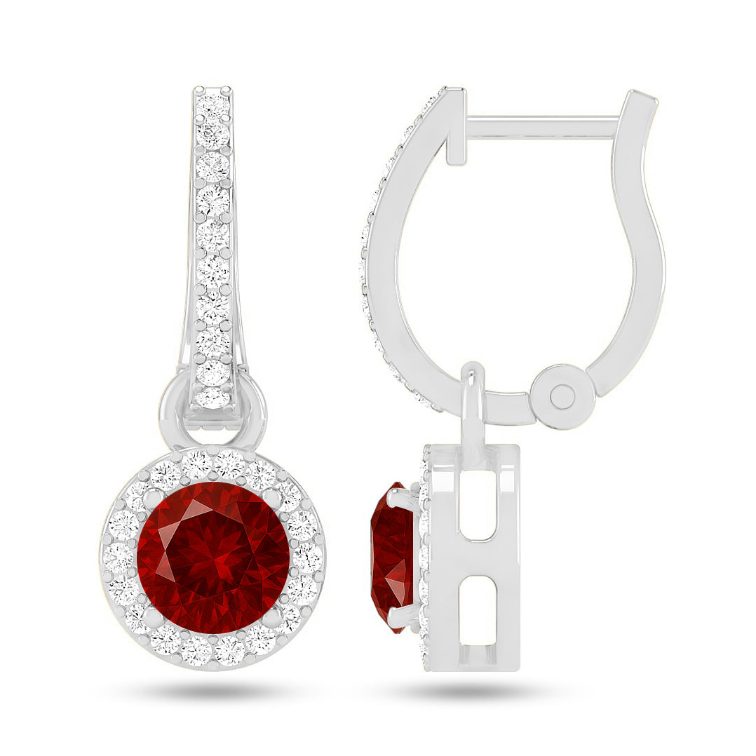 Round Halo Drop Earrings | 925 Sterling Silver Birthstone Stud Earrings | Diamond Accent Gemstone Earrings | 15 Birthstone Options | Gift for Women