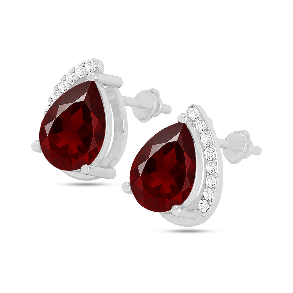Pear Solitaire Stud Earrings | 925 Sterling Silver Birthstone Stud Earrings | Diamond Accent Gemstone Earrings | 15 Birthstone Options | Gift for Women