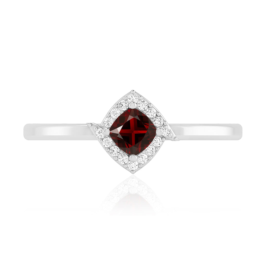 Cushion Halo Solitaire Ring | Sterling Silver Birthstone Ring | Genuine Gemstone & Diamond Studded Ring | Personalized Promise Ring | Gift for Her