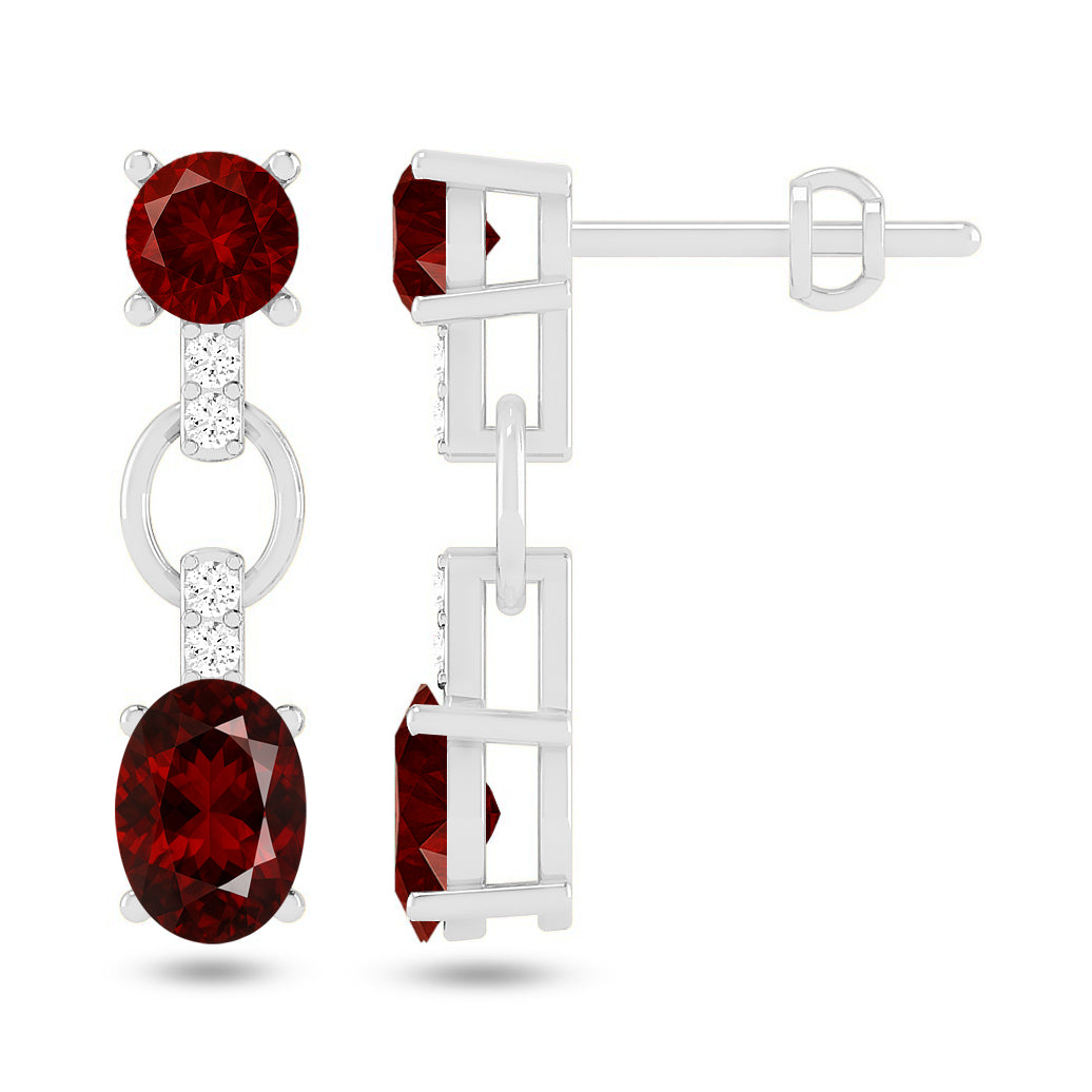 Link Drop Dangle Earrings | 925 Sterling Silver Birthstone Stud Earrings | Diamond Accent Gemstone Earrings | 15 Birthstone Options | Gift for Women