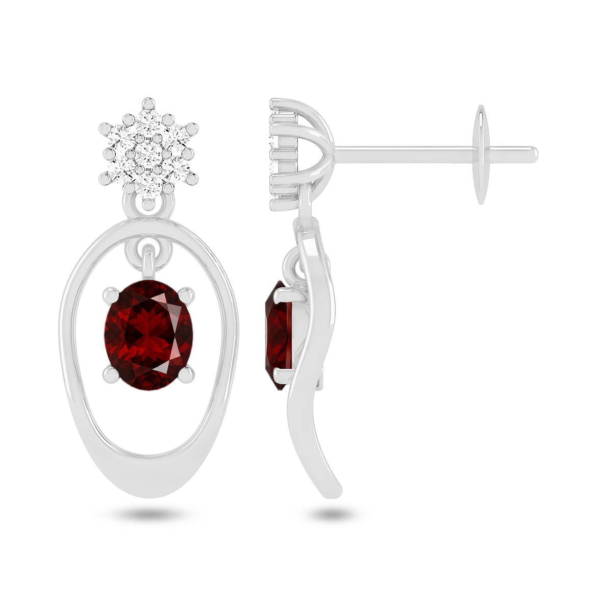 Open Oval Drop Earrings | 925 Sterling Silver Birthstone Stud Earrings | Diamond Accent Gemstone Earrings | 15 Birthstone Options | Gift for Women