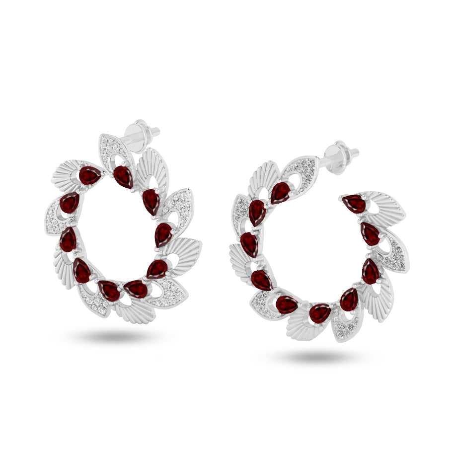 Floral Wreath Hoop Earrings | 925 Sterling Silver Birthstone Stud Earrings | Diamond Accent Gemstone Earrings | 15 Birthstone Options | Gift for Women