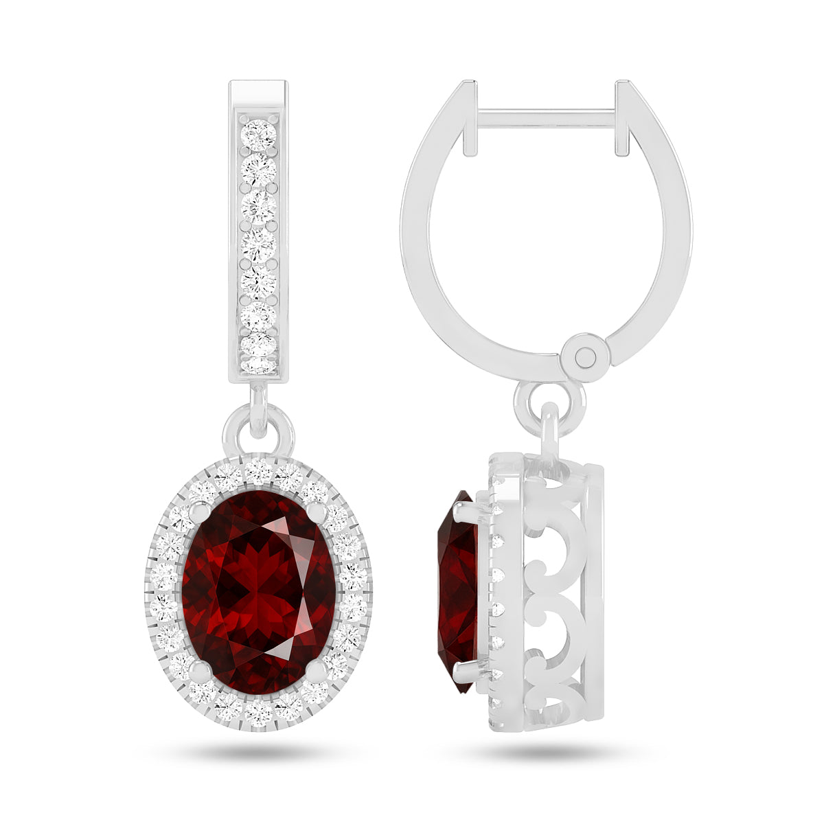 Oval Halo Drop Earrings | 925 Sterling Silver Birthstone Stud Earrings | Diamond Accent Gemstone Earrings | 15 Birthstone Options | Gift for Women