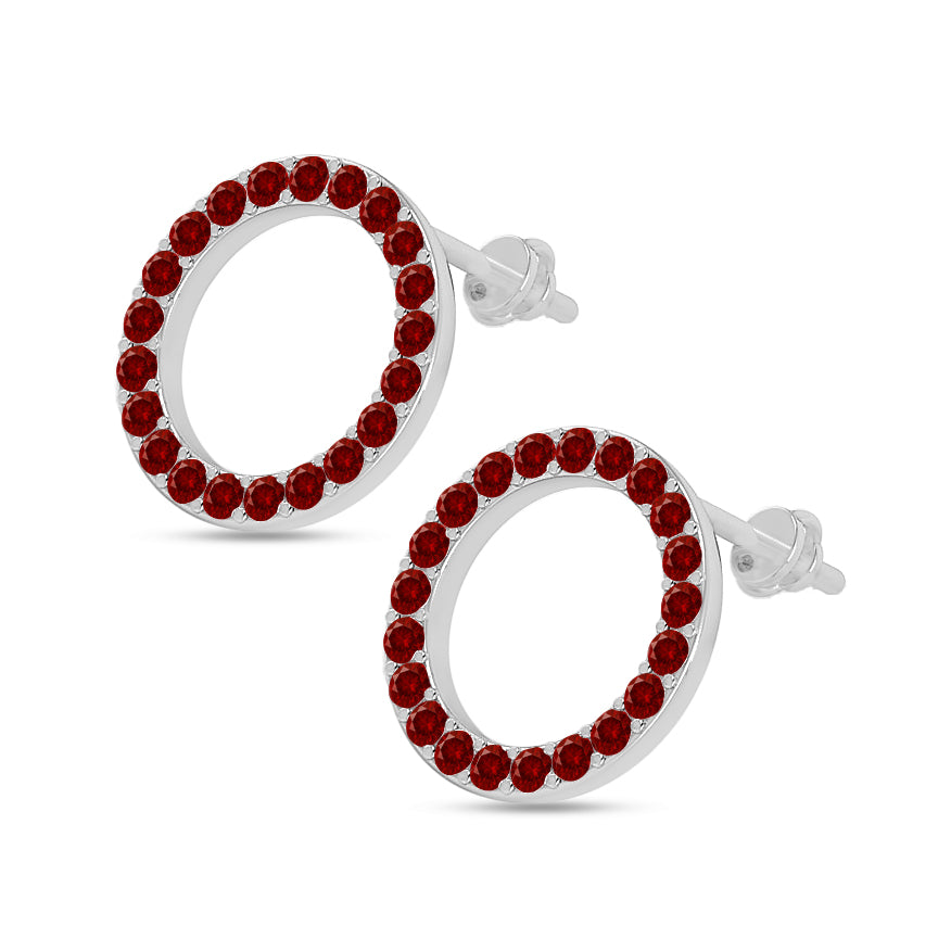 Circle Frame Stud Earrings | 925 Sterling Silver Birthstone Stud Earrings | Diamond Accent Gemstone Earrings | 15 Birthstone Options | Gift for Women