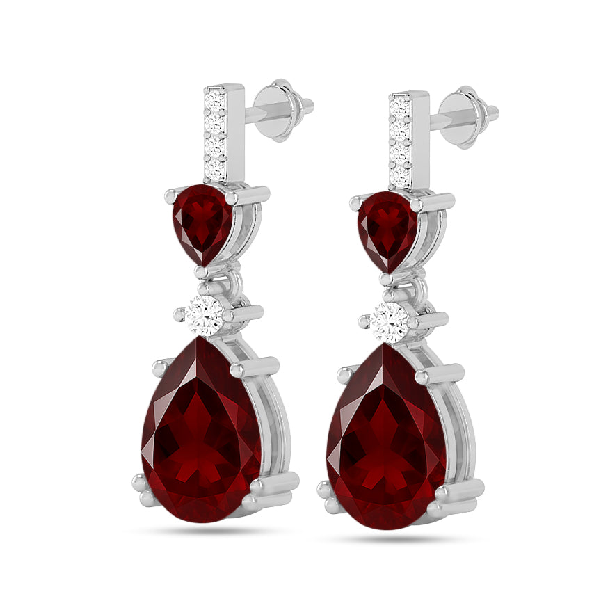 Three-Stone Drop Earrings | 925 Sterling Silver Birthstone Stud Earrings | Diamond Accent Gemstone Earrings | 15 Birthstone Options | Gift for Women