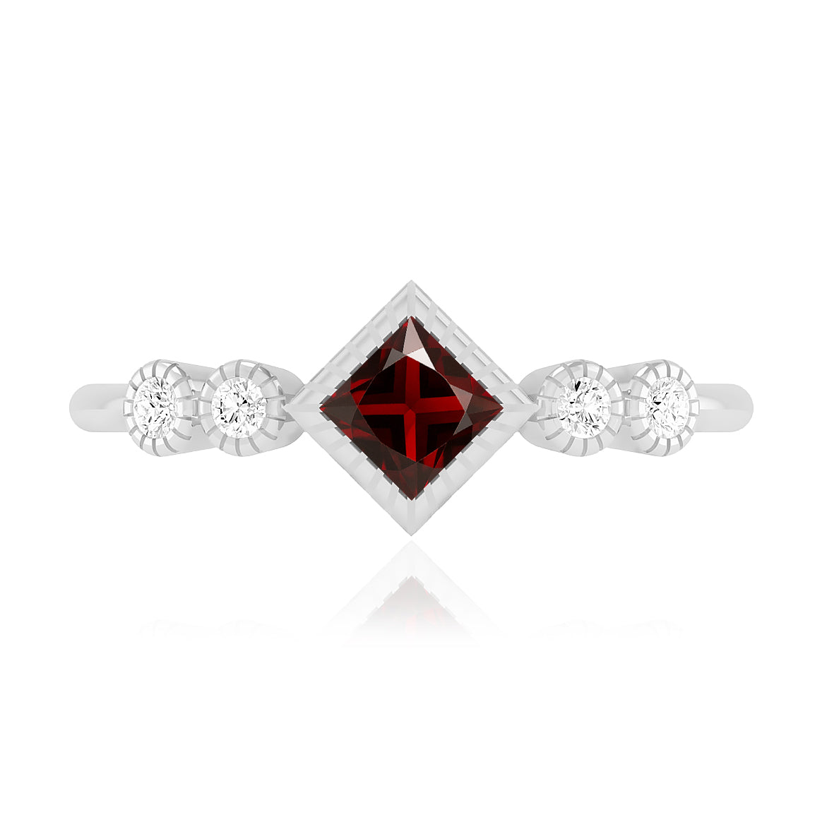 Princess Cut Bezel Three-Stone Ring | Sterling Silver Birthstone Ring | Genuine Gemstone & Diamond Studded Ring | Personalized Promise Ring | Gift for Her