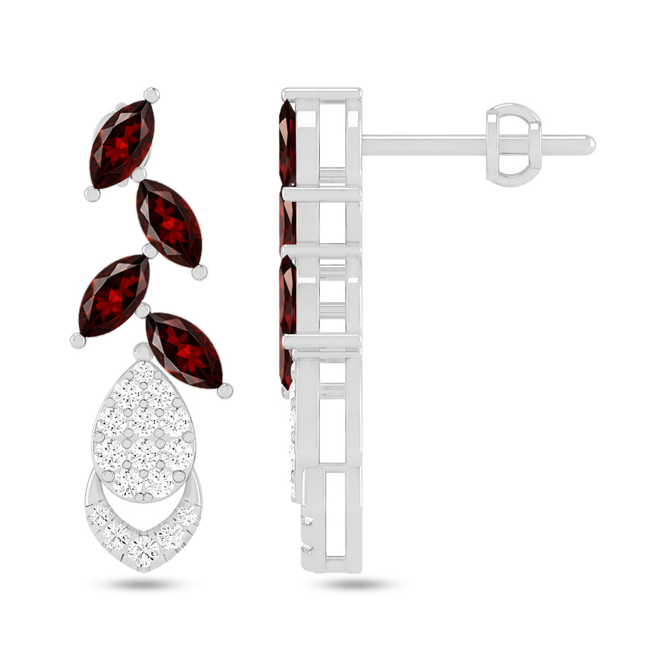 Nature-Inspired Leaf Drop Earrings | 925 Sterling Silver Birthstone Stud Earrings | Diamond Accent Gemstone Earrings | 15 Birthstone Options | Gift for Women