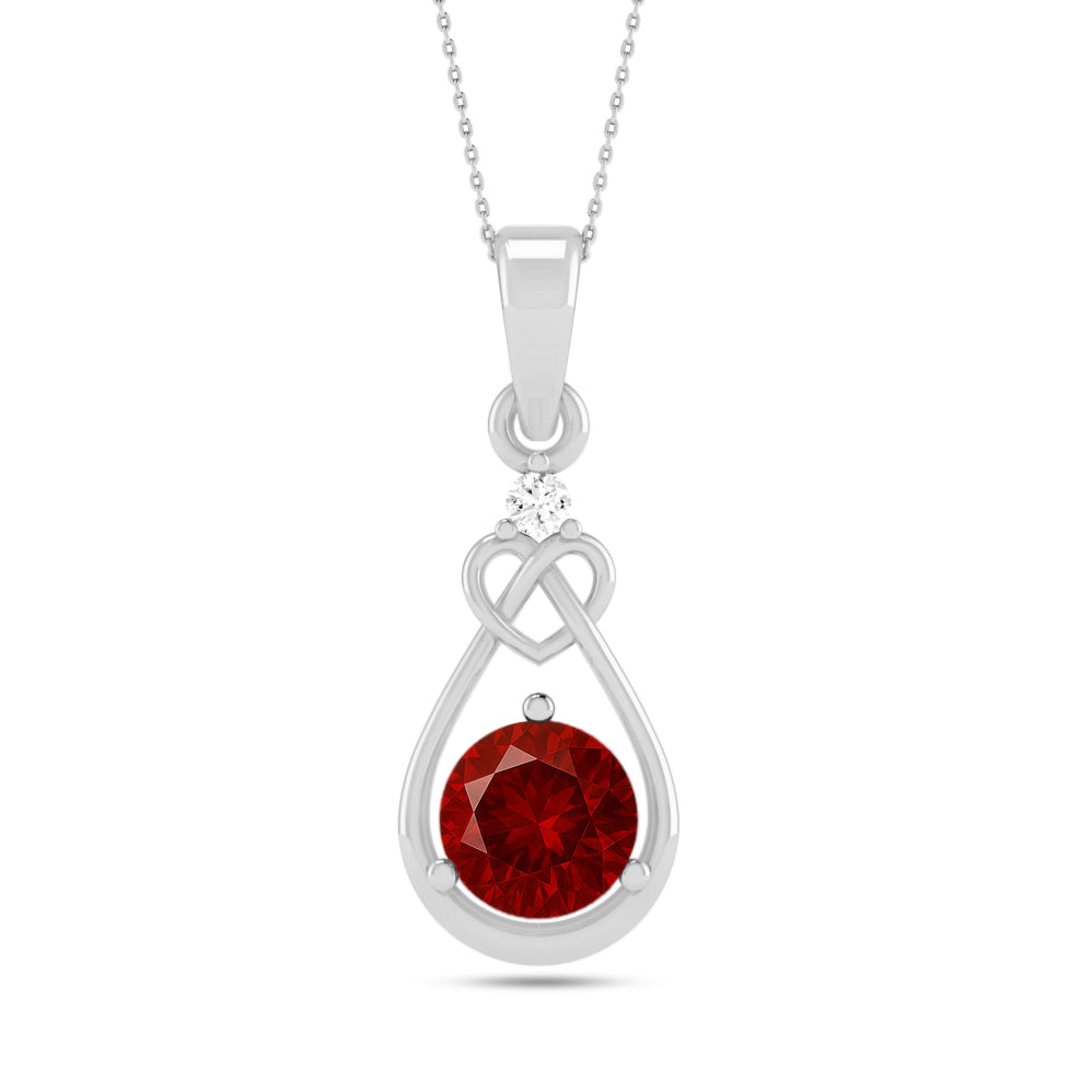 Heart Knot Teardrop Pendant | Sterling Silver Birthstone Necklace | Diamond Accent | Adjustable Chain | 15 Gemstone Choices