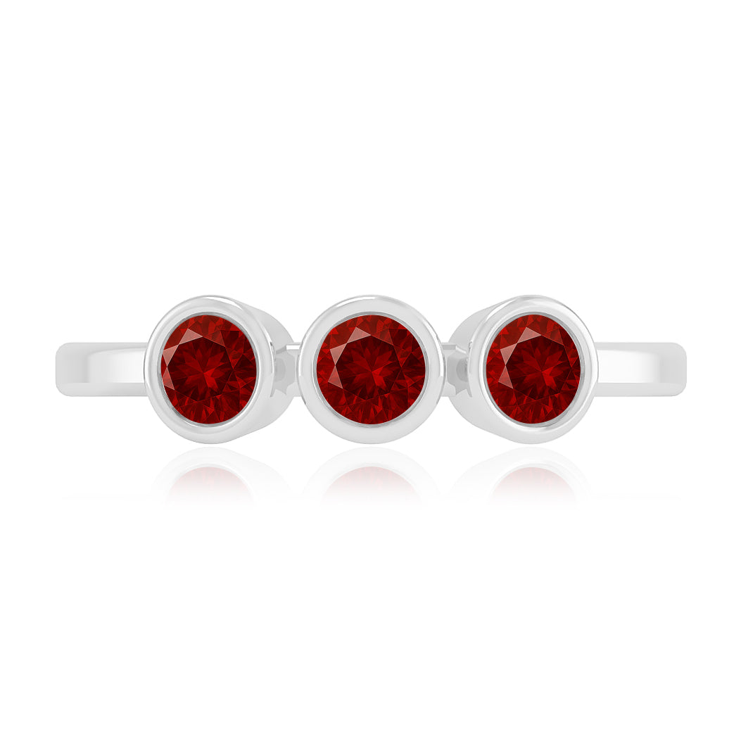 Three-Stone Bezel Ring | Sterling Silver Birthstone Ring | Genuine Gemstone & Diamond Studded Ring | Personalized Promise Ring | Gift for Her