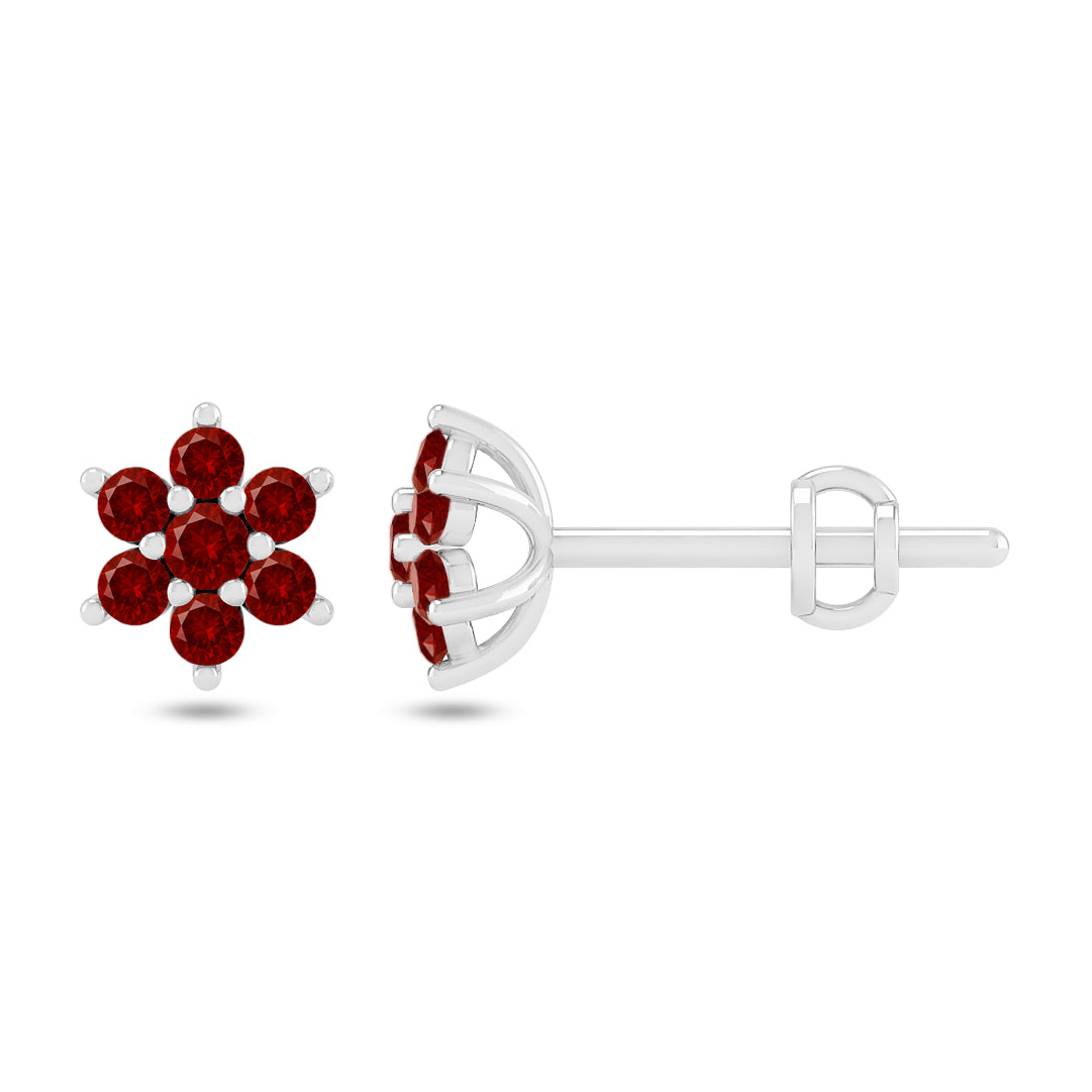 Floral Cluster Stud Earrings | 925 Sterling Silver Birthstone Stud Earrings | Diamond Accent Gemstone Earrings | 15 Birthstone Options | Gift for Women