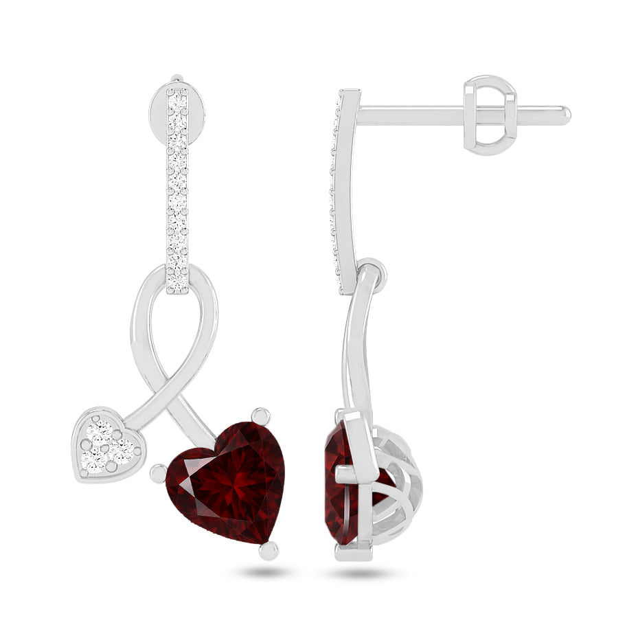 Infinity Heart Drop Earrings | 925 Sterling Silver Birthstone Stud Earrings | Diamond Accent Gemstone Earrings | 15 Birthstone Options | Gift for Women