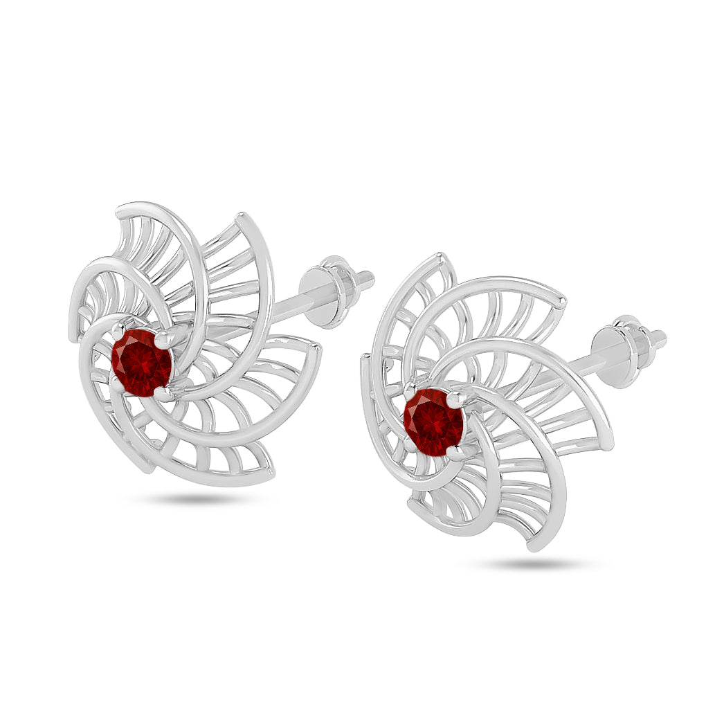 Spiral Floral Stud Earrings | 925 Sterling Silver Birthstone Stud Earrings | Diamond Accent Gemstone Earrings | 15 Birthstone Options | Gift for Women