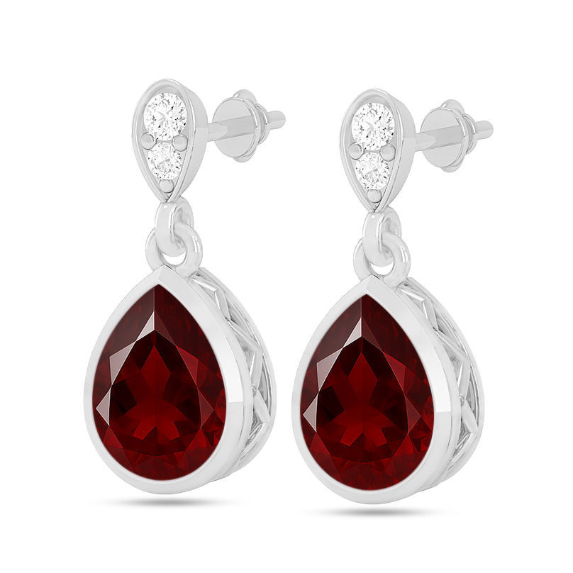 Pear Solitaire Drop Earrings | 925 Sterling Silver Birthstone Stud Earrings | Diamond Accent Gemstone Earrings | 15 Birthstone Options | Gift for Women