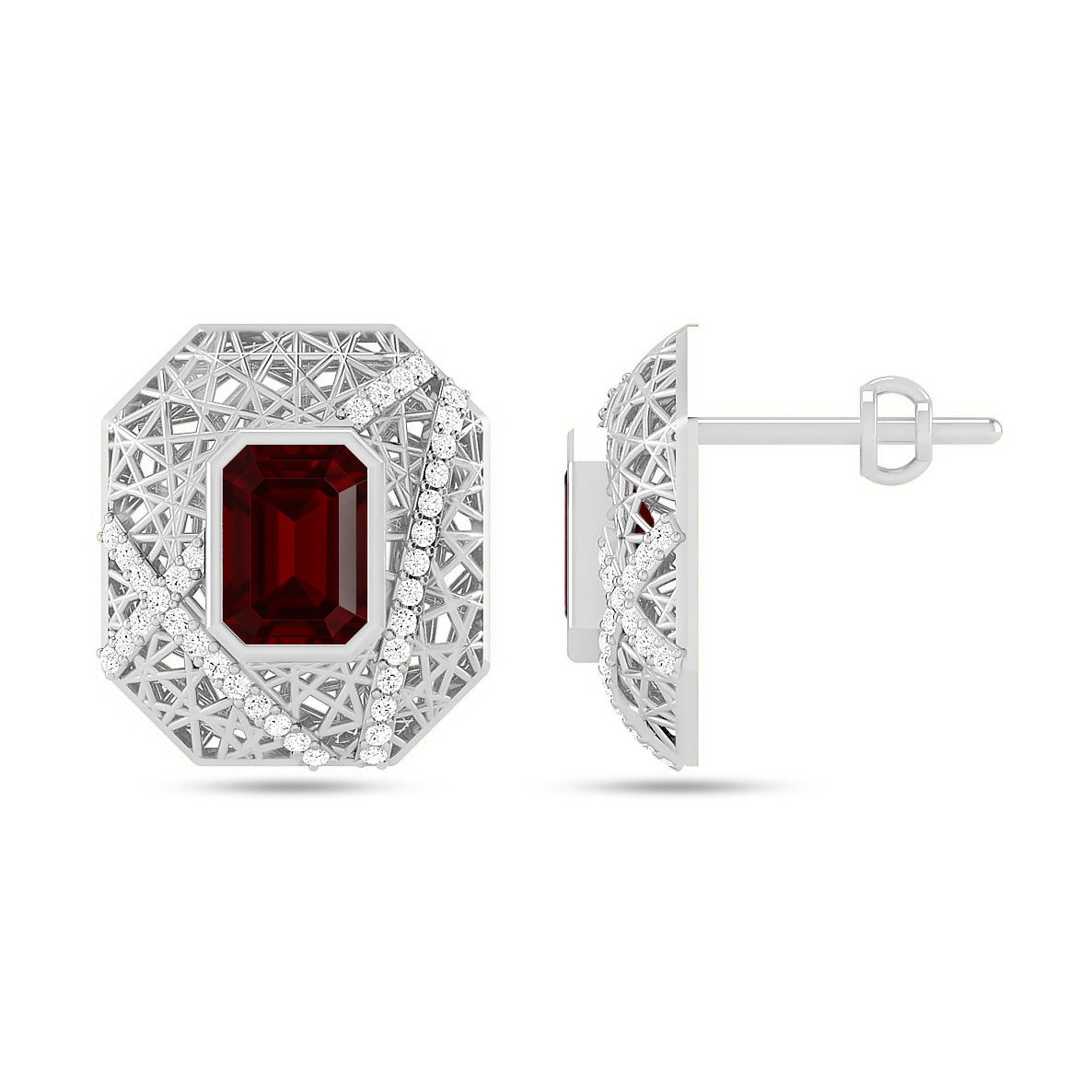 Art Deco Geometric Stud Earrings | 925 Sterling Silver Birthstone Stud Earrings | Diamond Accent Gemstone Earrings | 15 Birthstone Options | Gift for Women