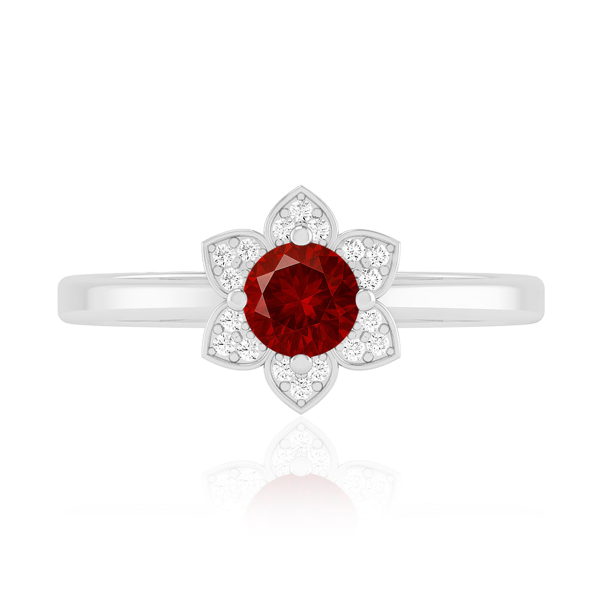 Floral Halo Solitaire Ring | Sterling Silver Birthstone Ring | Genuine Gemstone & Diamond Studded Ring | Personalized Promise Ring | Gift for Her