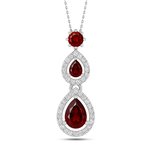Double Pear Halo Drop Pendant | Sterling Silver Birthstone Necklace | Diamond Accent | Adjustable Chain | 15 Gemstone Choices
