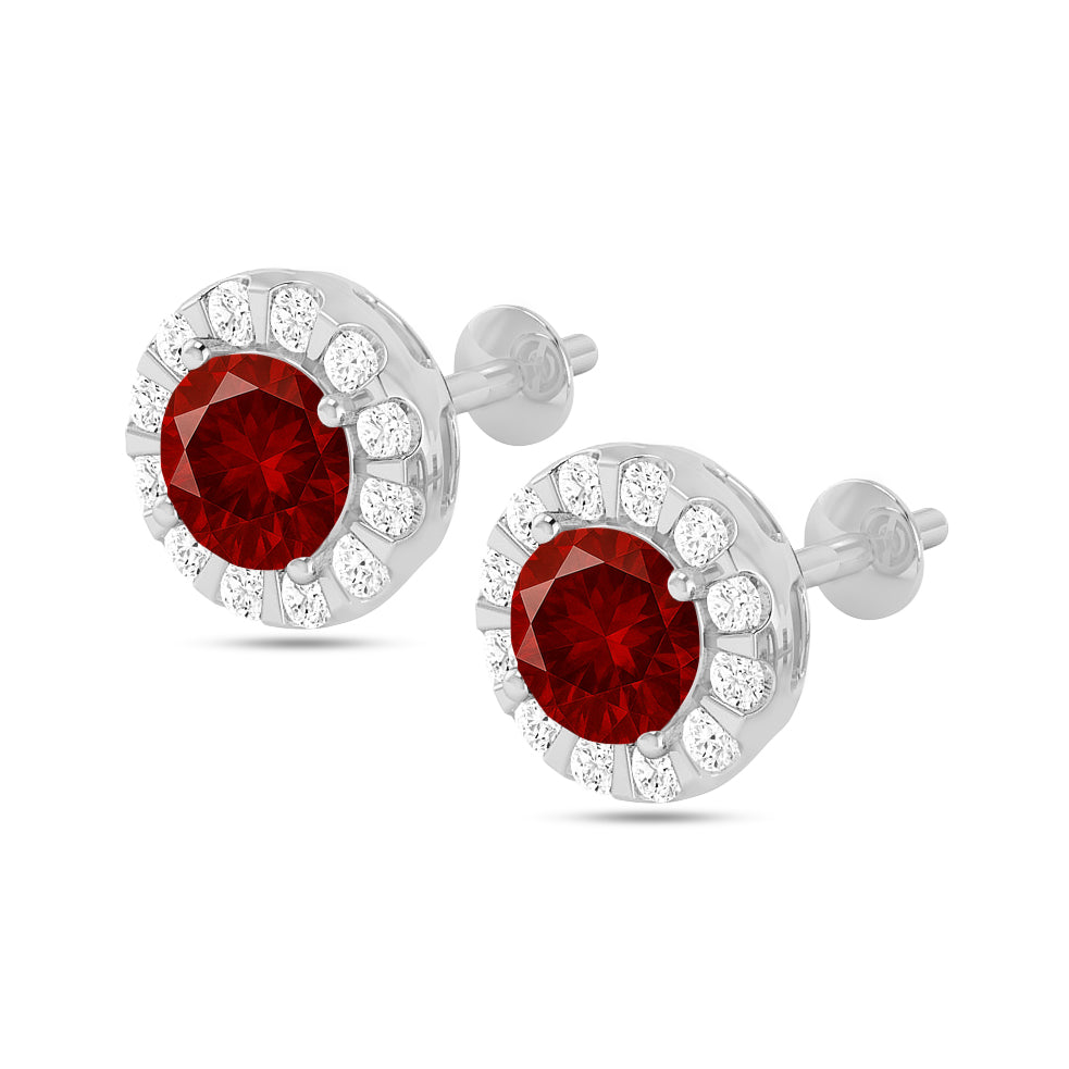 Sunburst Halo Stud Earrings | 925 Sterling Silver Birthstone Stud Earrings | Diamond Accent Gemstone Earrings | 15 Birthstone Options | Gift for Women