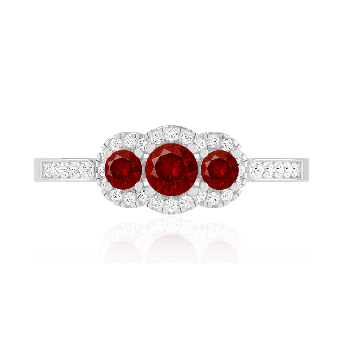 Trilogy Halo Ring | Sterling Silver Birthstone Ring | Genuine Gemstone & Diamond Studded Ring | Personalized Promise Ring | Gift for Her