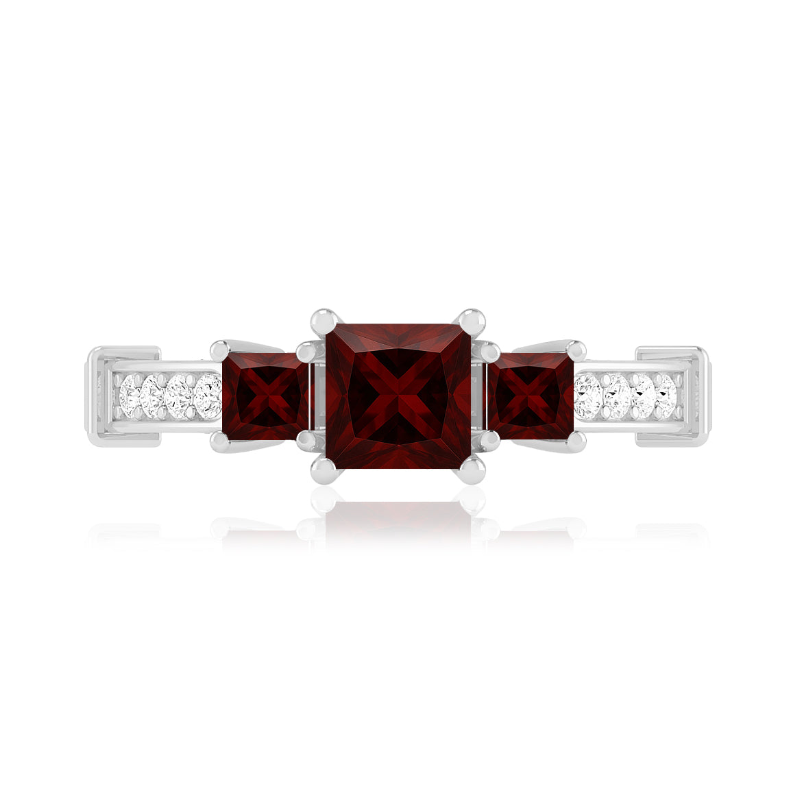 Princess Cut Three-Stone Ring | Sterling Silver Birthstone Ring | Genuine Gemstone & Diamond Studded Ring | Personalized Promise Ring | Gift for Her