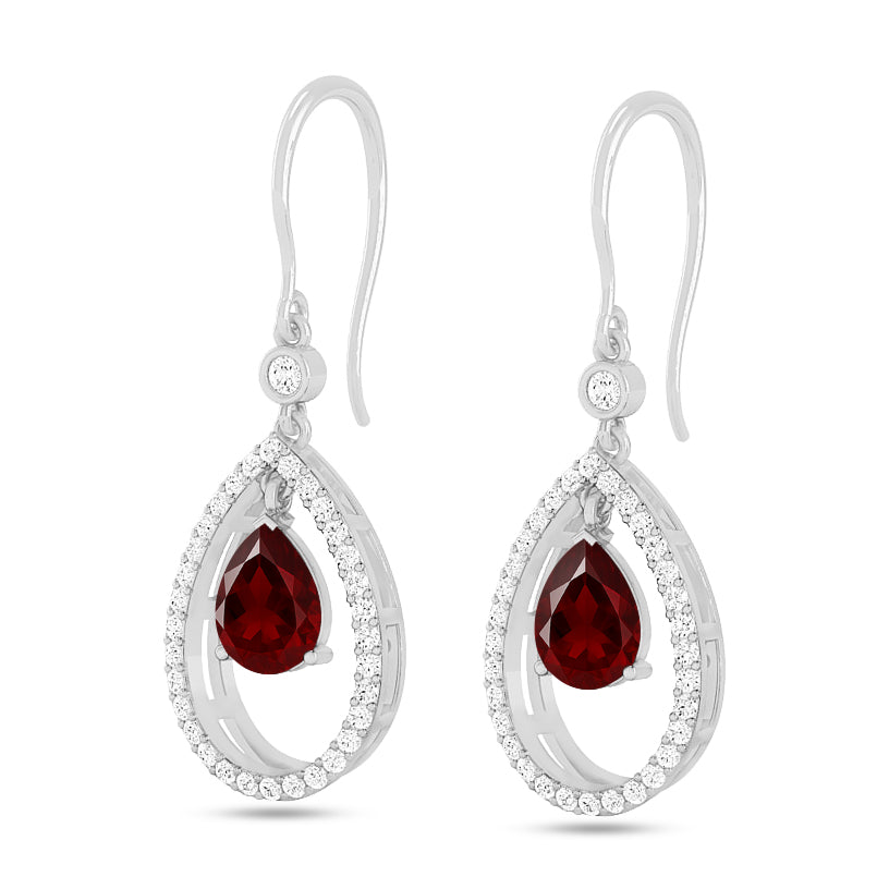 Floating Pear Drop Earrings | 925 Sterling Silver Birthstone Stud Earrings | Diamond Accent Gemstone Earrings | 15 Birthstone Options | Gift for Women