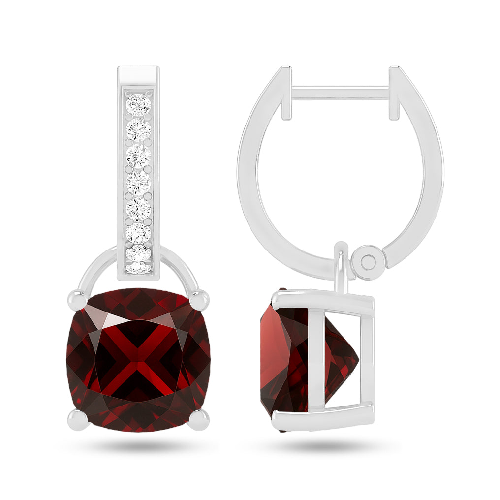 Cushion Cut Drop Stud Earrings | 925 Sterling Silver Birthstone Stud Earrings | Diamond Accent Gemstone Earrings | 15 Birthstone Options | Gift for Women (Copy)