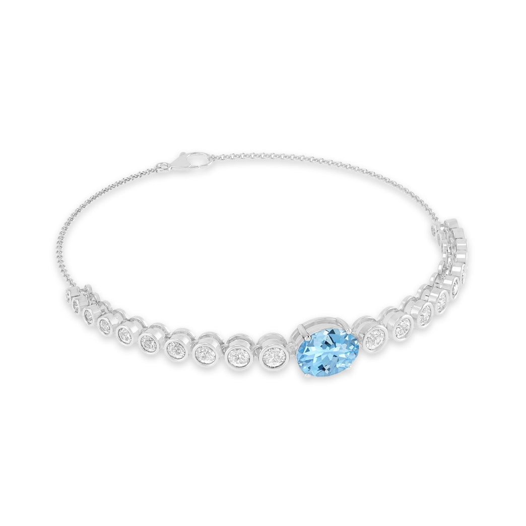 Center Stone Tennis Bracelet | Sterling Silver Birthstone Bracelet | Adjustable Chain | 15 Gemstone Choices | Personalized Gemstone Bracelet