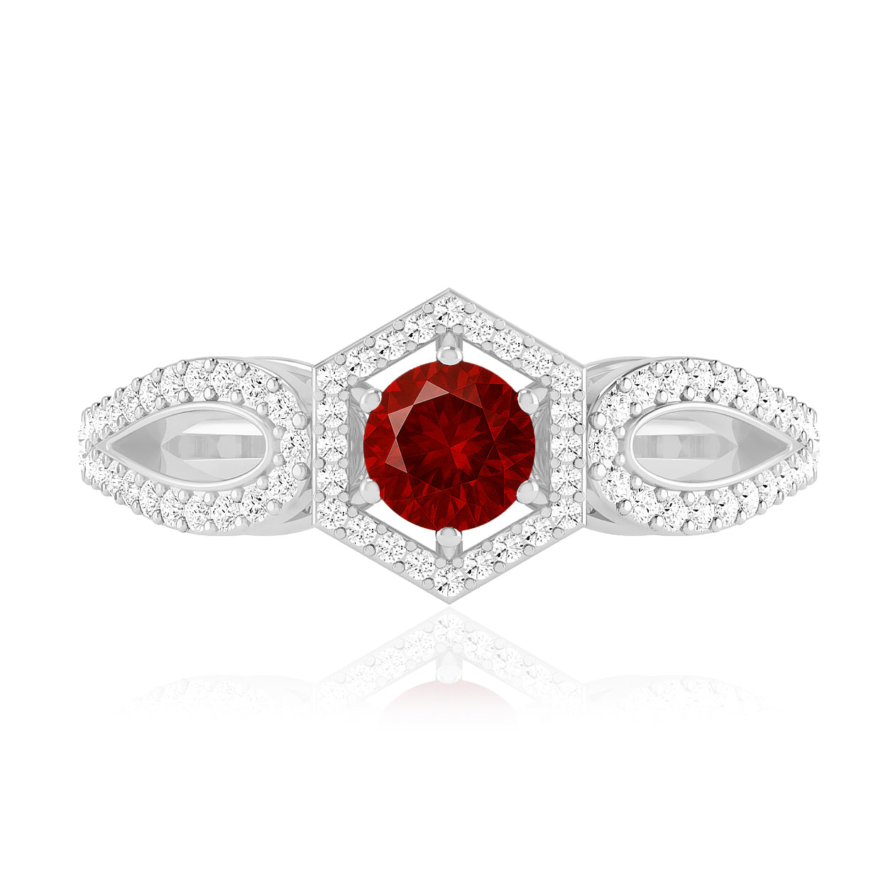 Hexagon Halo Solitaire Ring | Sterling Silver Birthstone Ring | Genuine Gemstone & Diamond Studded Ring | Personalized Promise Ring | Gift for Her