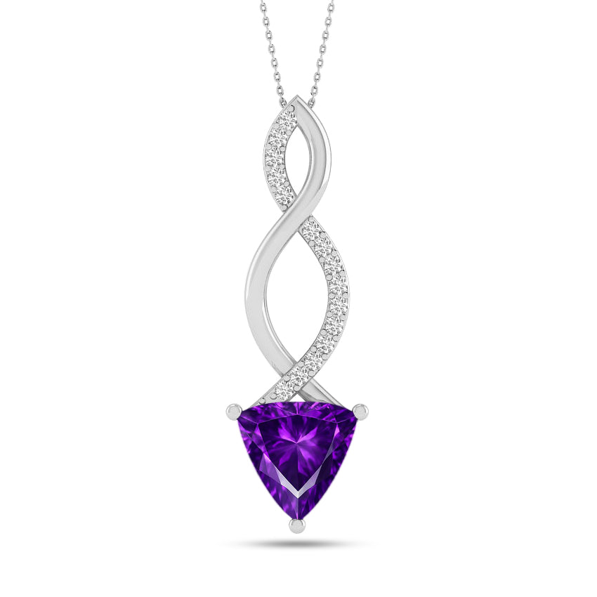 Infinity Twist Pendant | Sterling Silver Birthstone Necklace | Diamond Accent | Adjustable Chain | 15 Gemstone Choices
