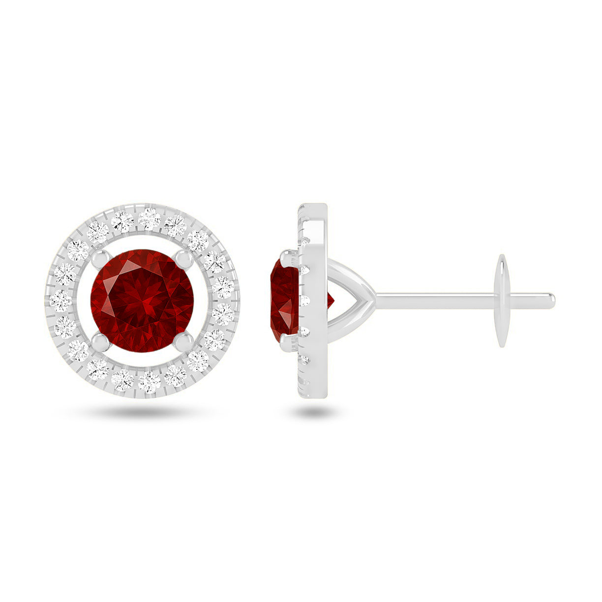 Round Halo Stud Earrings | 925 Sterling Silver Birthstone Stud Earrings | Diamond Accent Gemstone Earrings | 15 Birthstone Options | Gift for Women