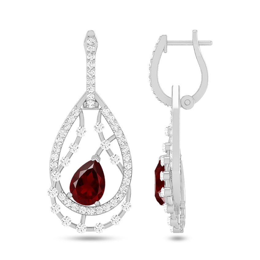 Double Teardrop Halo Drop Earrings | 925 Sterling Silver Birthstone Stud Earrings | Diamond Accent Gemstone Earrings | 15 Birthstone Options | Gift for Women