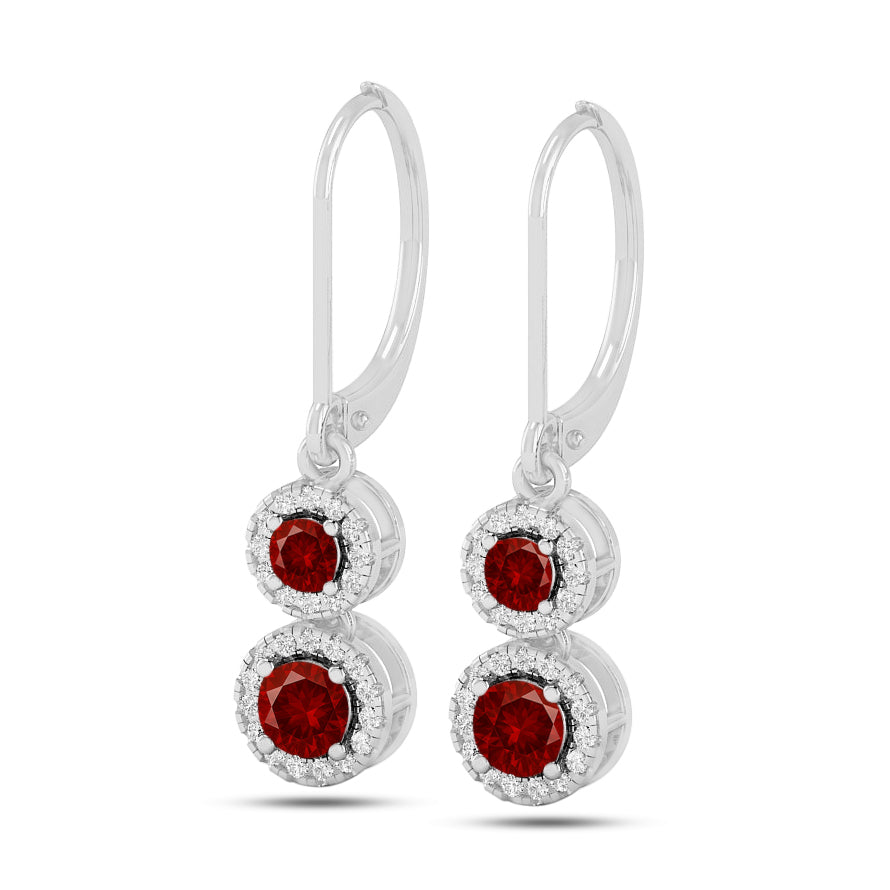 Double Halo Lever back Drop Earrings | 925 Sterling Silver Birthstone Stud Earrings | Diamond Accent Gemstone Earrings | 15 Birthstone Options | Gift for Women