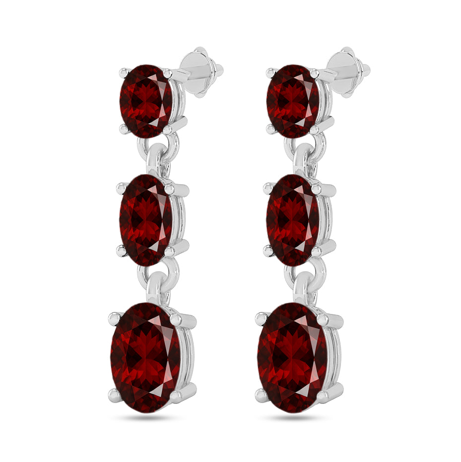 Three-Stone Drop Earrings | 925 Sterling Silver Birthstone Stud Earrings | Diamond Accent Gemstone Earrings | 15 Birthstone Options | Gift for Women
