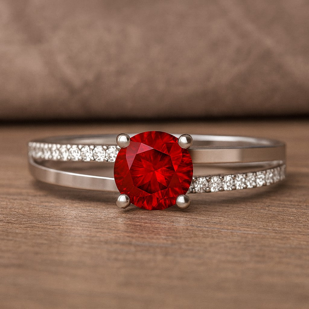 Split Shank Solitaire Ring | Sterling Silver Birthstone Ring | Genuine Gemstone & Diamond Studded Ring | Personalized Promise Ring | Gift for Her
