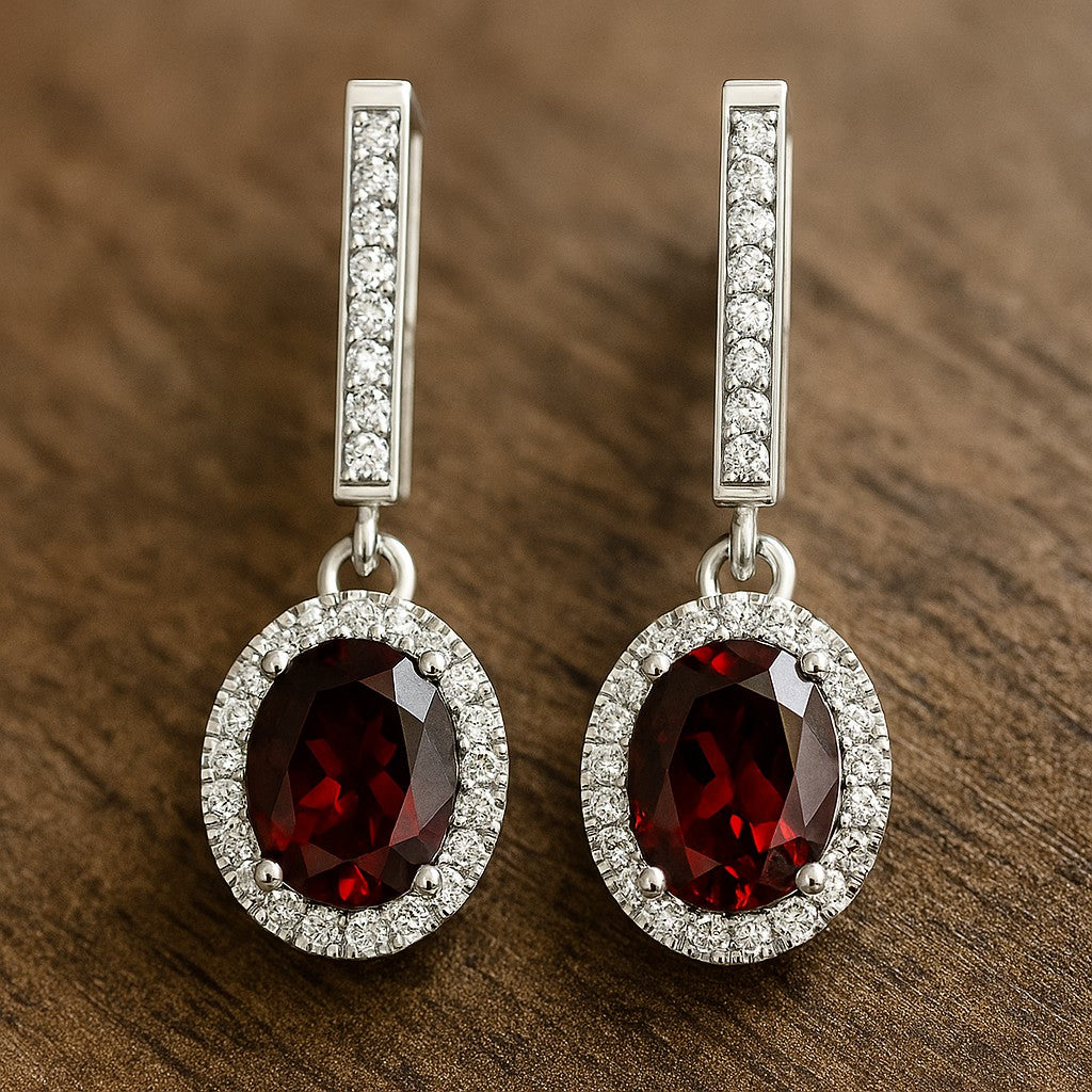 Oval Halo Drop Earrings | 925 Sterling Silver Birthstone Stud Earrings | Diamond Accent Gemstone Earrings | 15 Birthstone Options | Gift for Women