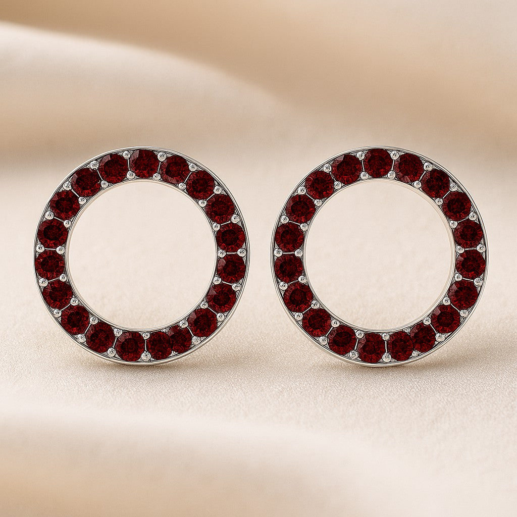 Circle Frame Stud Earrings | 925 Sterling Silver Birthstone Stud Earrings | Diamond Accent Gemstone Earrings | 15 Birthstone Options | Gift for Women