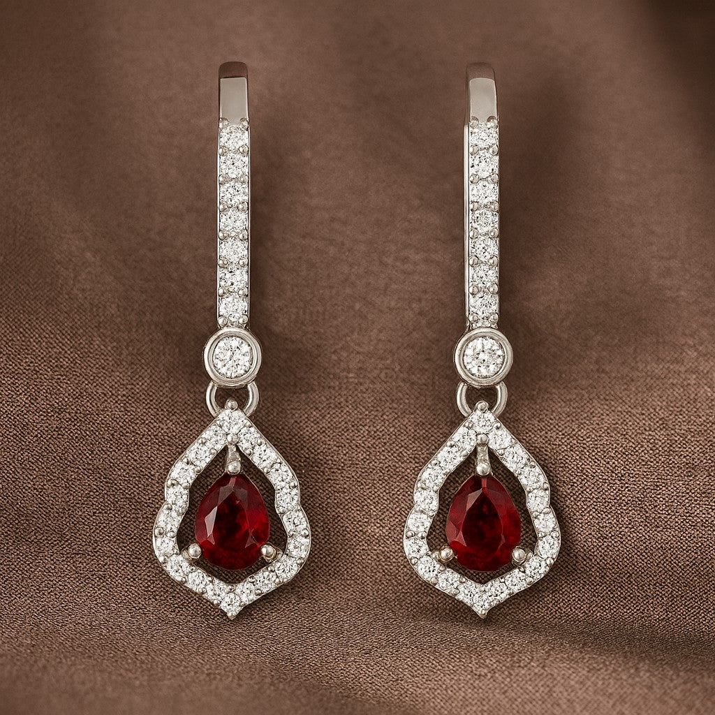 Yeh Pear Halo Open Frame Drop Earrings | 925 Sterling Silver Birthstone Stud Earrings | Diamond Accent Gemstone Earrings | 15 Birthstone Options | Gift for Women