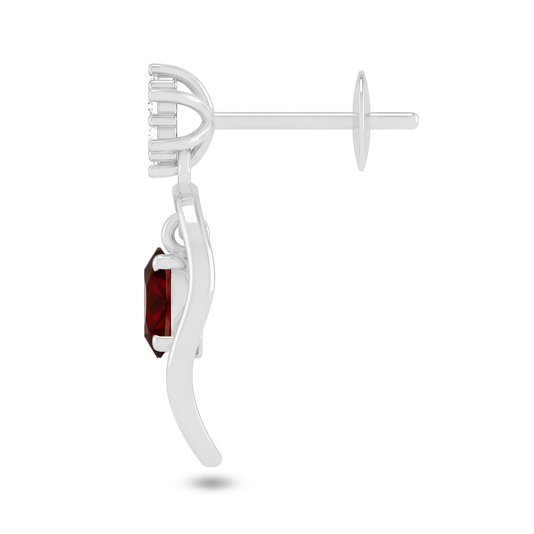 Open Oval Drop Earrings | 925 Sterling Silver Birthstone Stud Earrings | Diamond Accent Gemstone Earrings | 15 Birthstone Options | Gift for Women