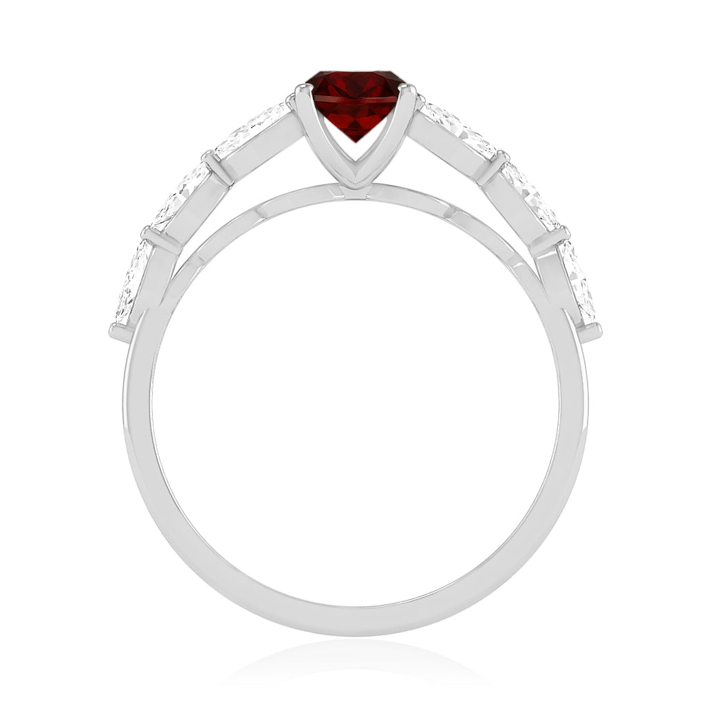 Oval Solitaire Ring with Marquise Diamond Accents | Sterling Silver Birthstone Ring | Genuine Gemstone & Diamond Studded Ring | Personalized Promise Ring | Gift for Her (Copy)