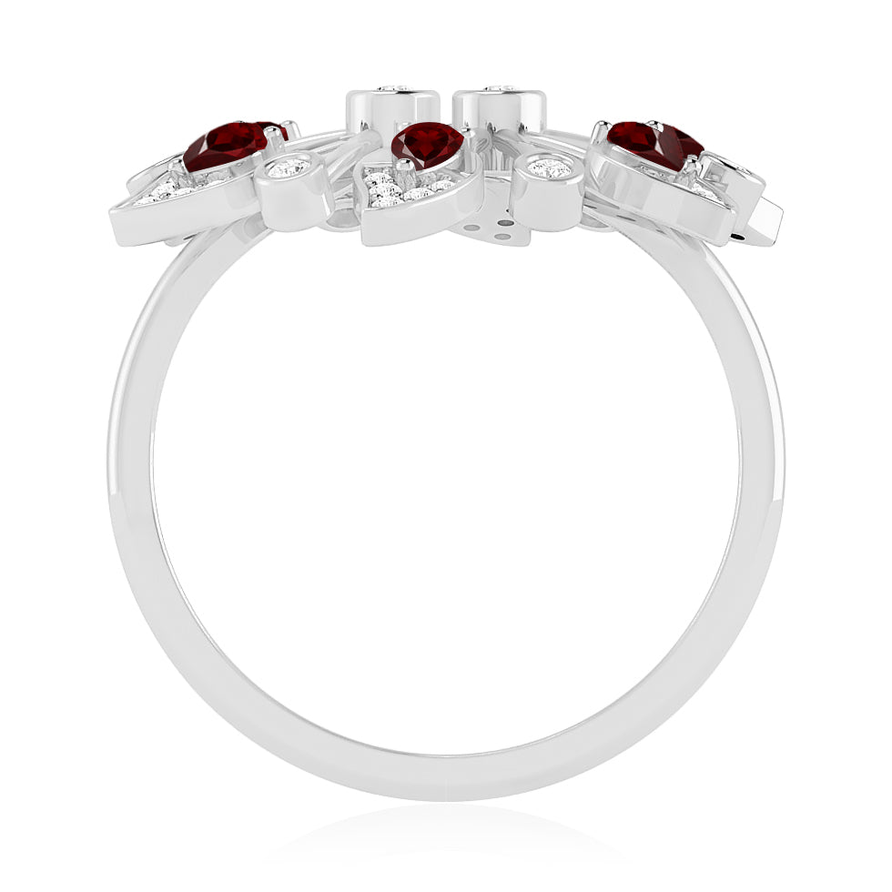 Nature Inspired Floral Cluster Ring | Sterling Silver Birthstone Ring | Genuine Gemstone & Diamond Studded Ring | Personalized Promise Ring | Gift for Her