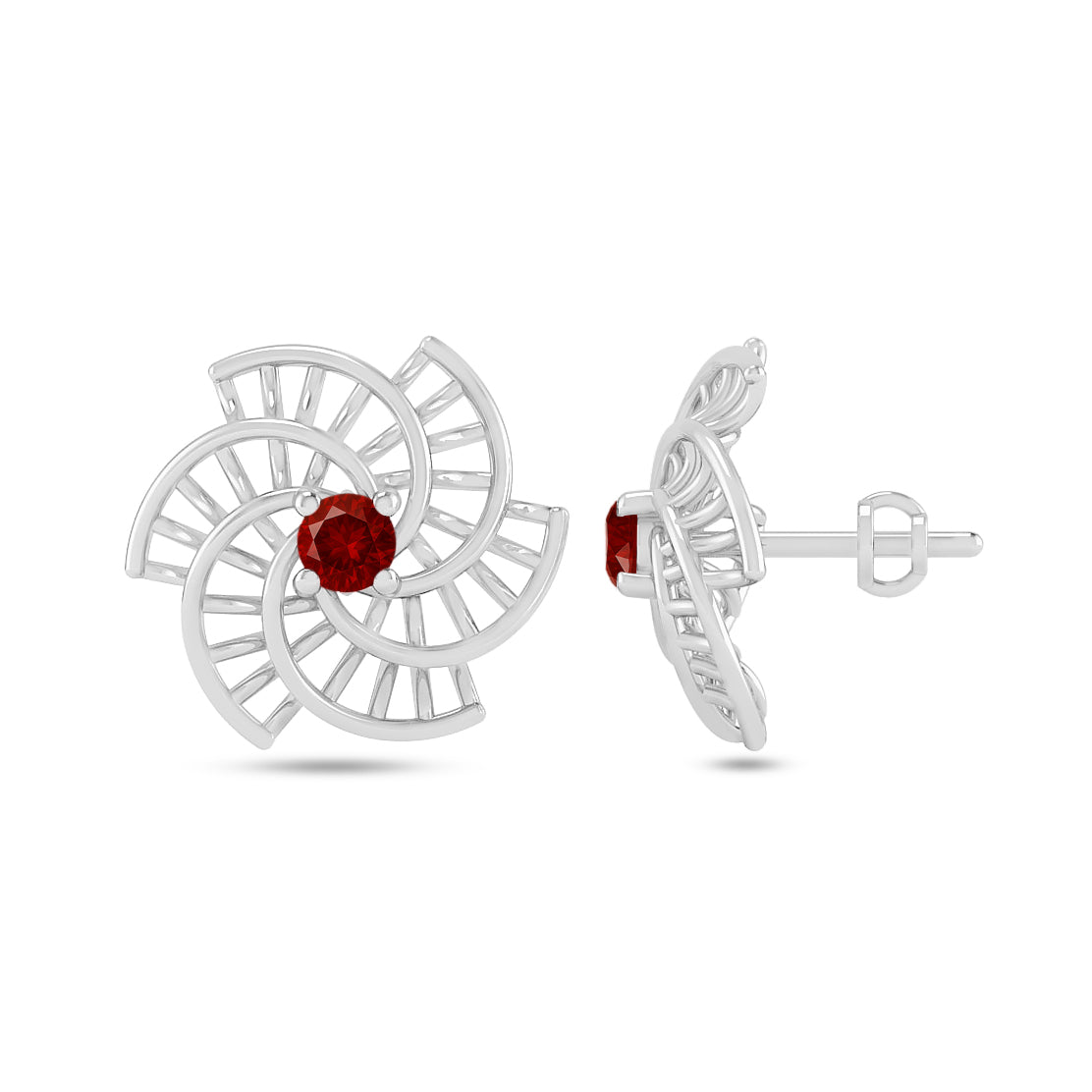 Spiral Floral Stud Earrings | 925 Sterling Silver Birthstone Stud Earrings | Diamond Accent Gemstone Earrings | 15 Birthstone Options | Gift for Women