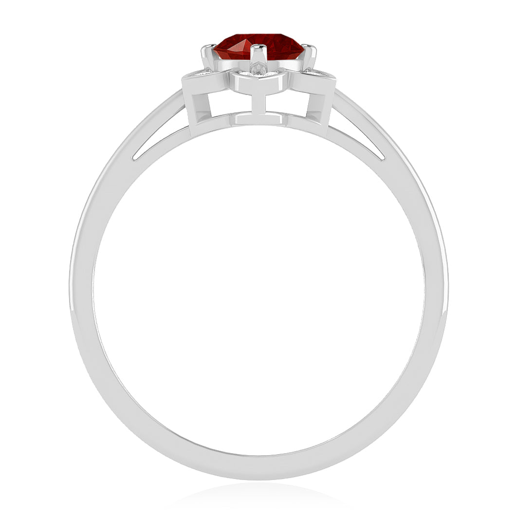 Floral Halo Solitaire Ring | Sterling Silver Birthstone Ring | Genuine Gemstone & Diamond Studded Ring | Personalized Promise Ring | Gift for Her
