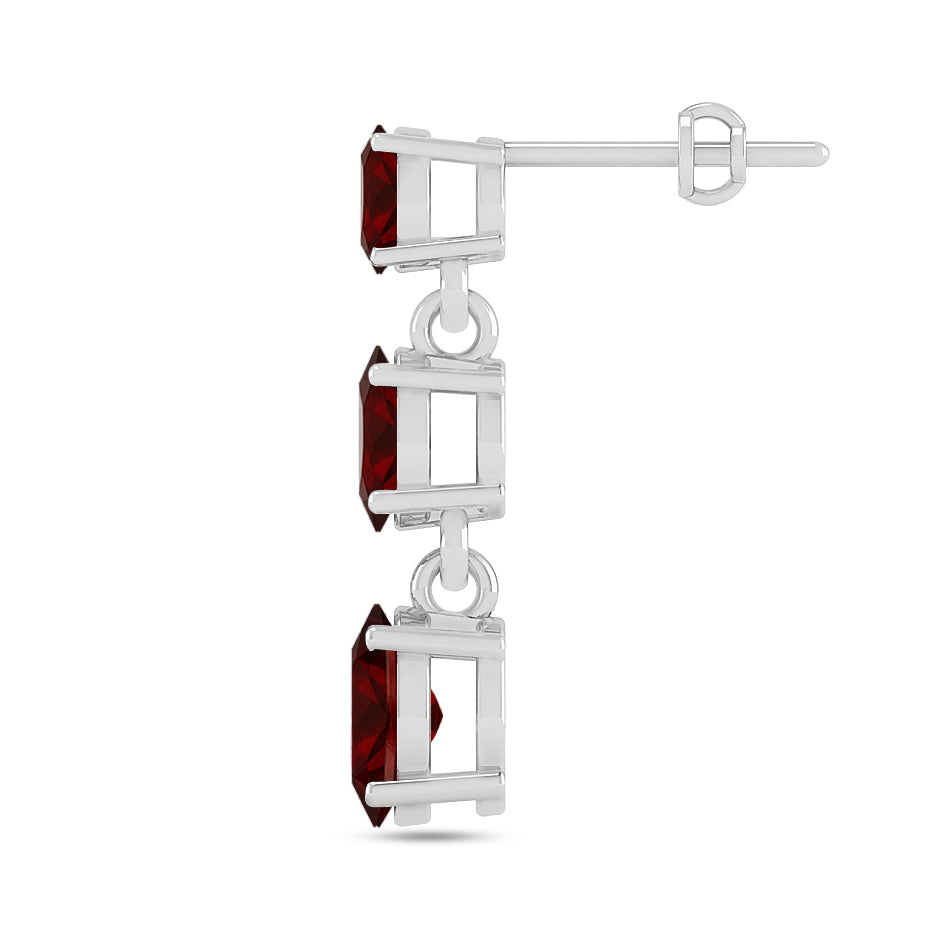 Three-Stone Drop Earrings | 925 Sterling Silver Birthstone Stud Earrings | Diamond Accent Gemstone Earrings | 15 Birthstone Options | Gift for Women