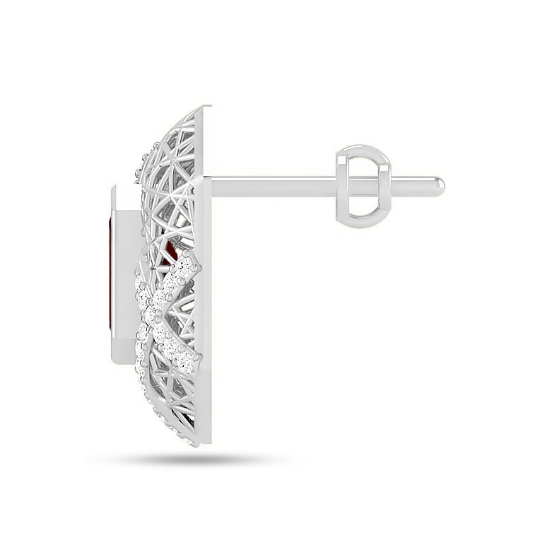 Art Deco Geometric Stud Earrings | 925 Sterling Silver Birthstone Stud Earrings | Diamond Accent Gemstone Earrings | 15 Birthstone Options | Gift for Women