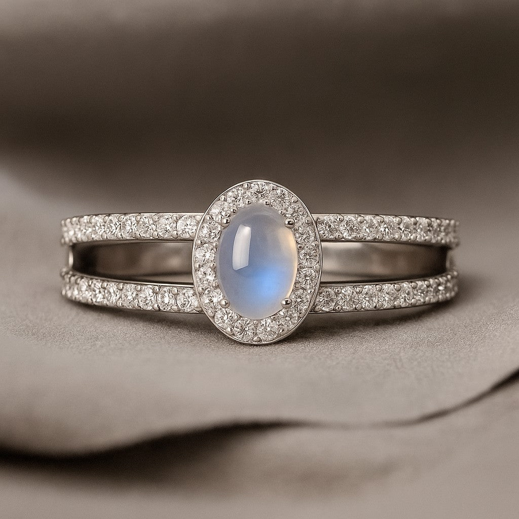 Halo Split Shank Ring | Sterling Silver Birthstone Ring | Genuine Gemstone & Diamond Studded Ring | Personalized Promise Ring | Gift for Her