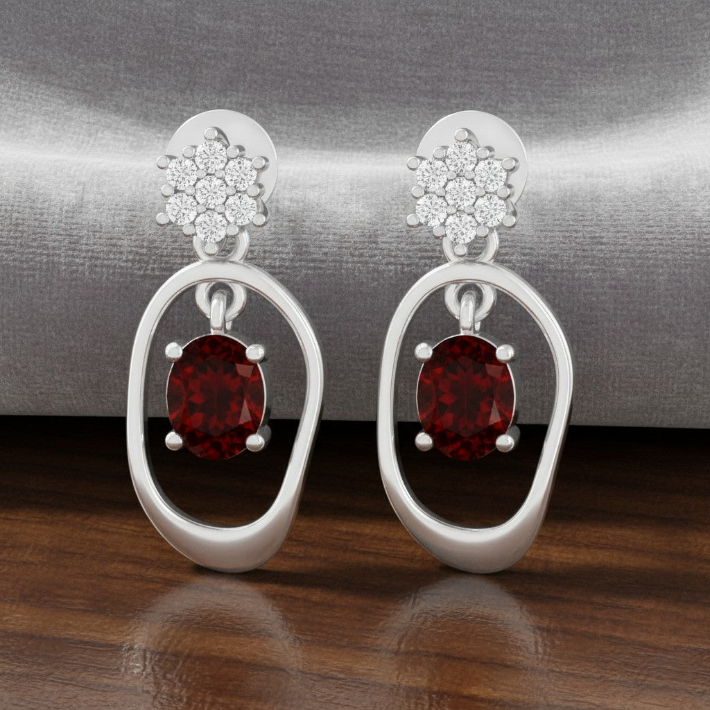 Open Oval Drop Earrings | 925 Sterling Silver Birthstone Stud Earrings | Diamond Accent Gemstone Earrings | 15 Birthstone Options | Gift for Women